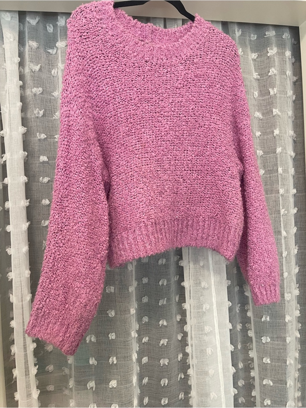 Women's Bubblegum Pink Crewneck Textured Knit Sweater